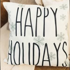 Happy Holidays Snowflake Indoor/Outdoor Winter Neutral Pillow Cover NWOT